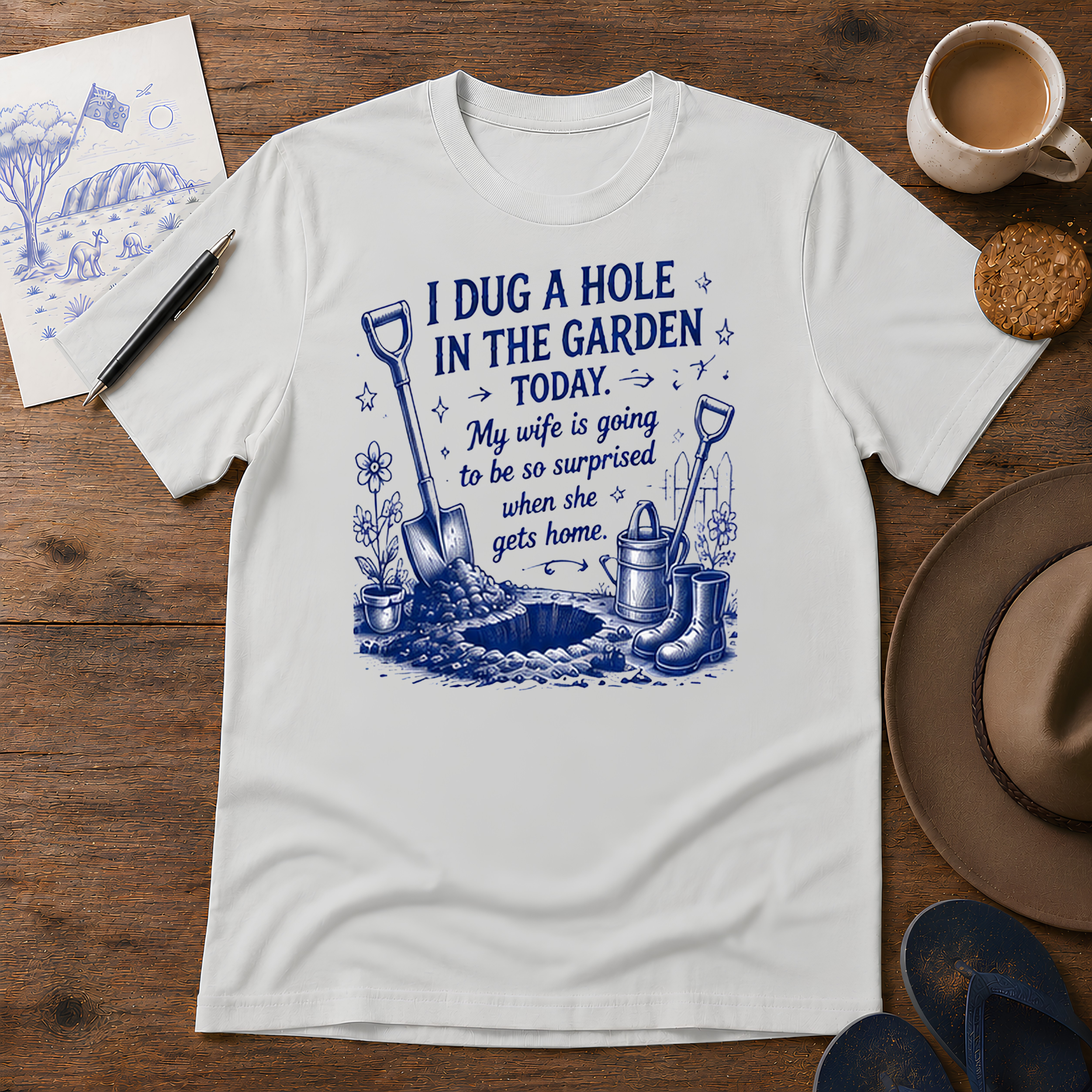 I Dug a Hole Tee ink-sketch T-shirt, in Ice Grey
