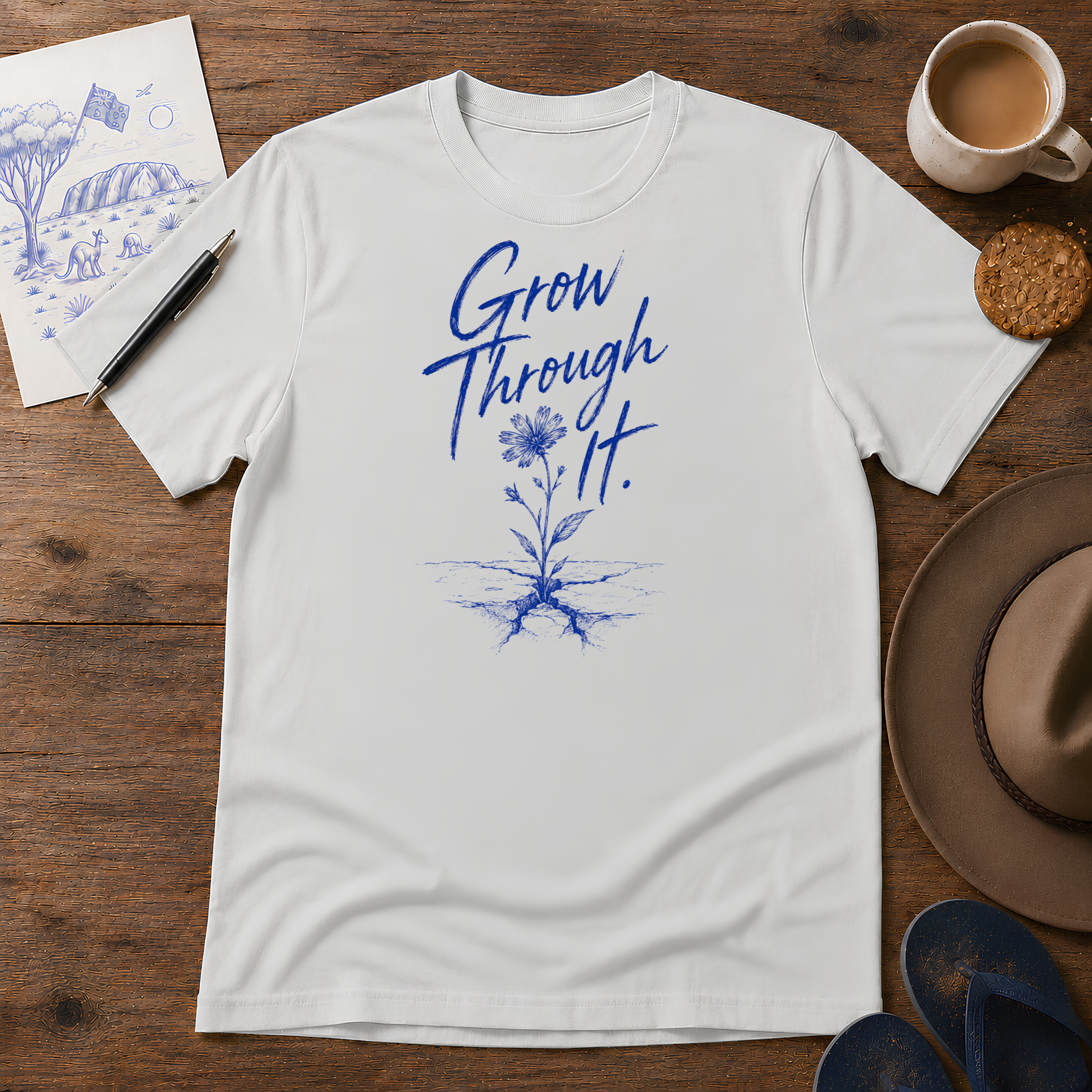 Grow Through It Tee ink-sketch T-shirt, in Ice Grey