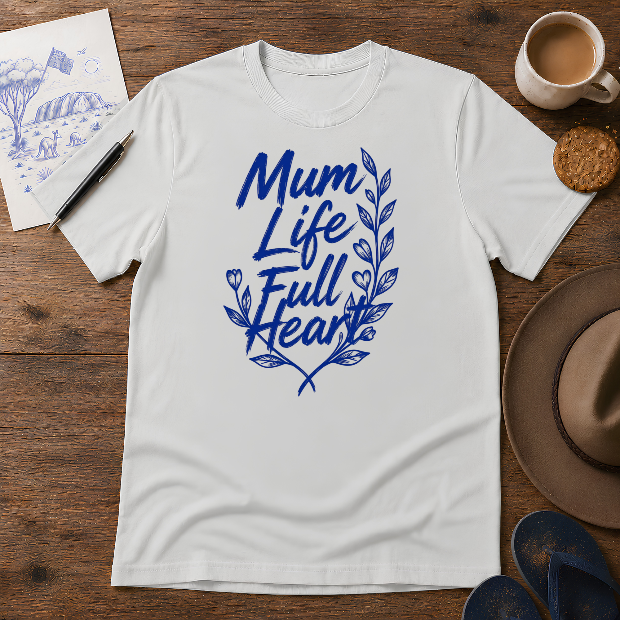 Mum Life Tee ink-sketch T-shirt, in Ice Grey
