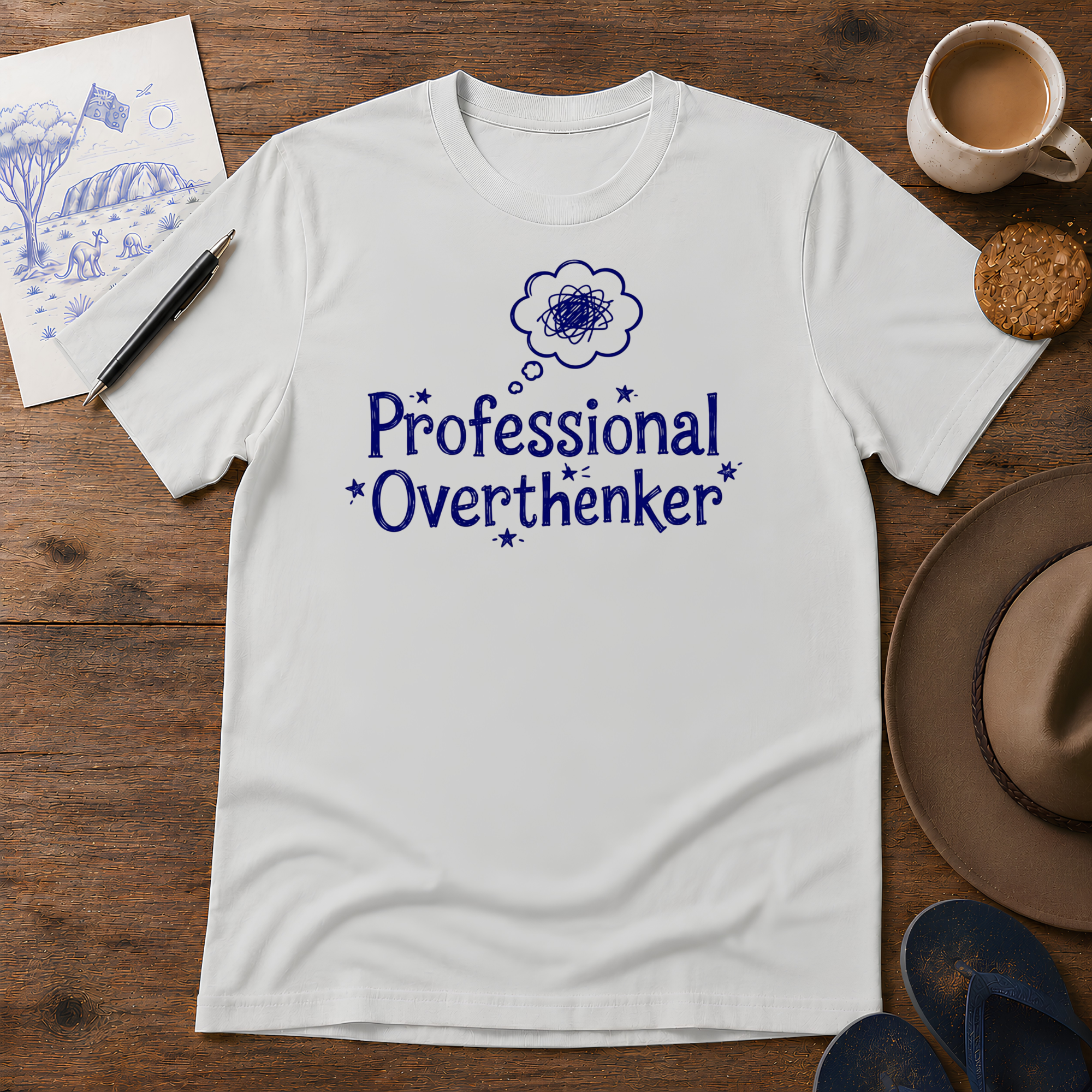 Professional Overthinker Tee ink-sketch T-shirt, in Ice Grey