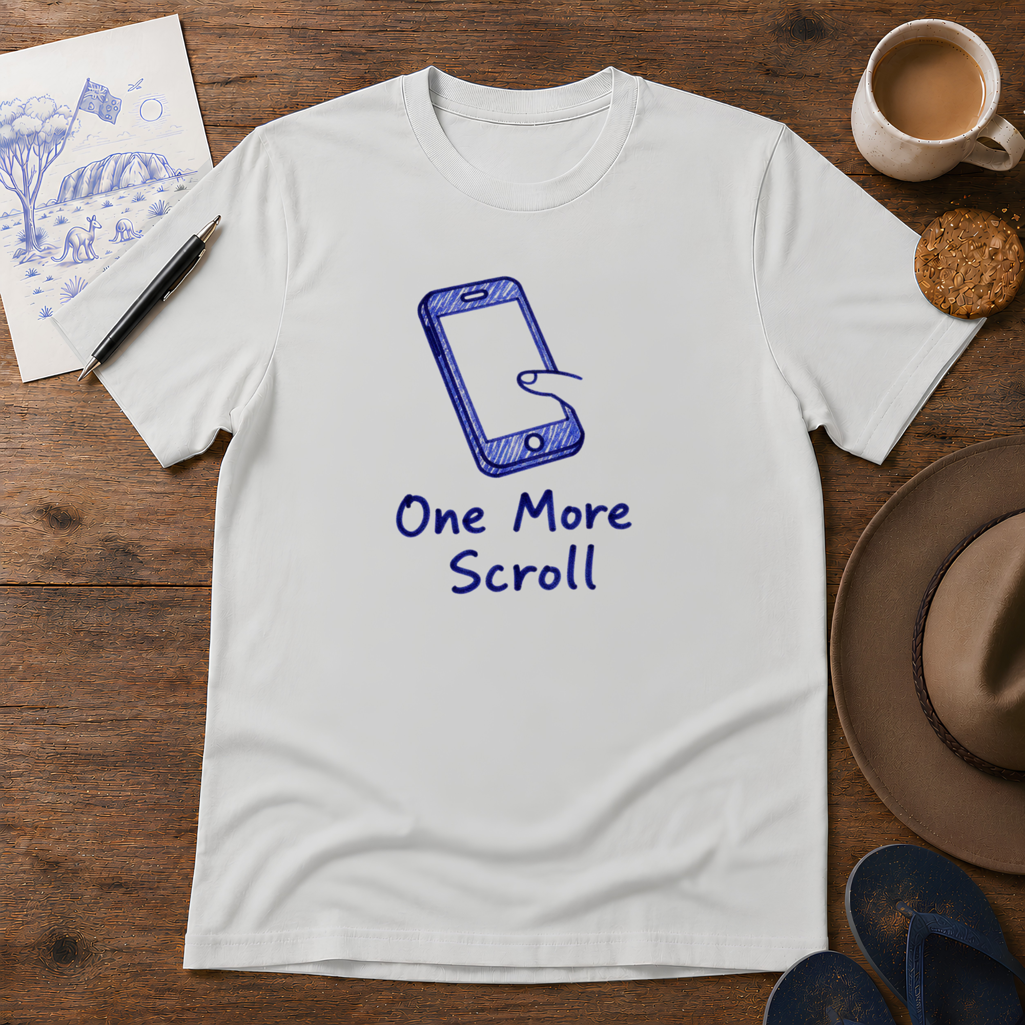 One More Scroll Tee ink-sketch T-shirt, in Ice Grey