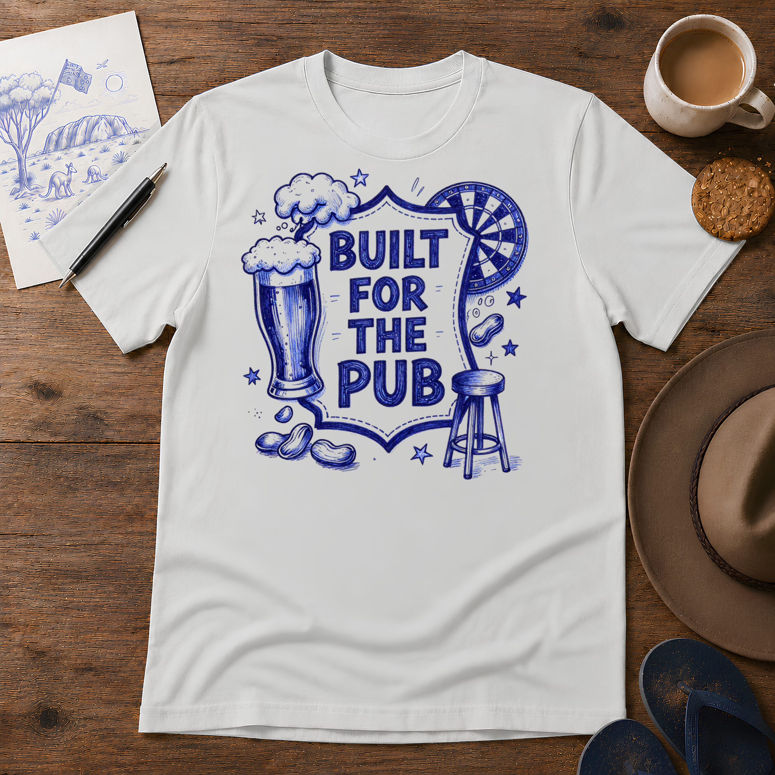 Built for the Pub Tee ink-sketch T-shirt, in Ice Grey