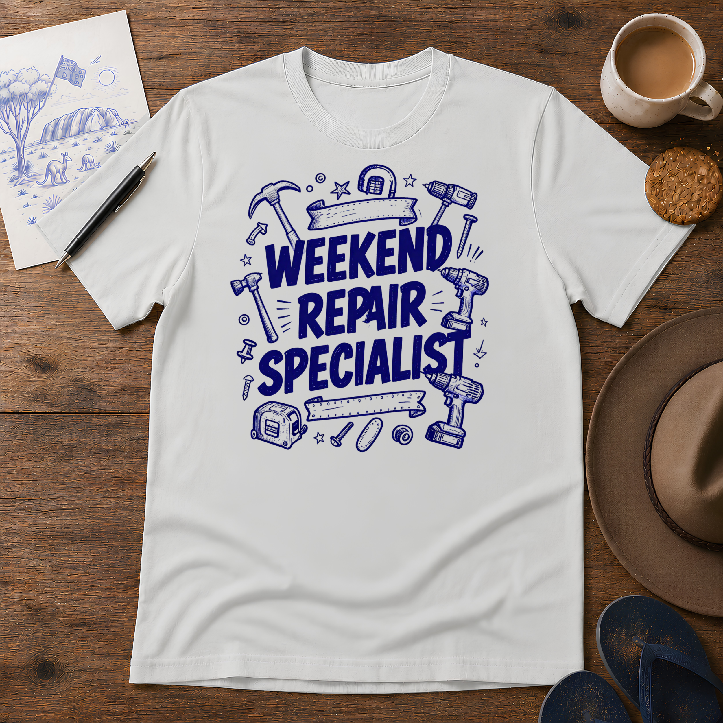 Weekend Repair Specialist Tee ink-sketch T-shirt, in Ice Grey