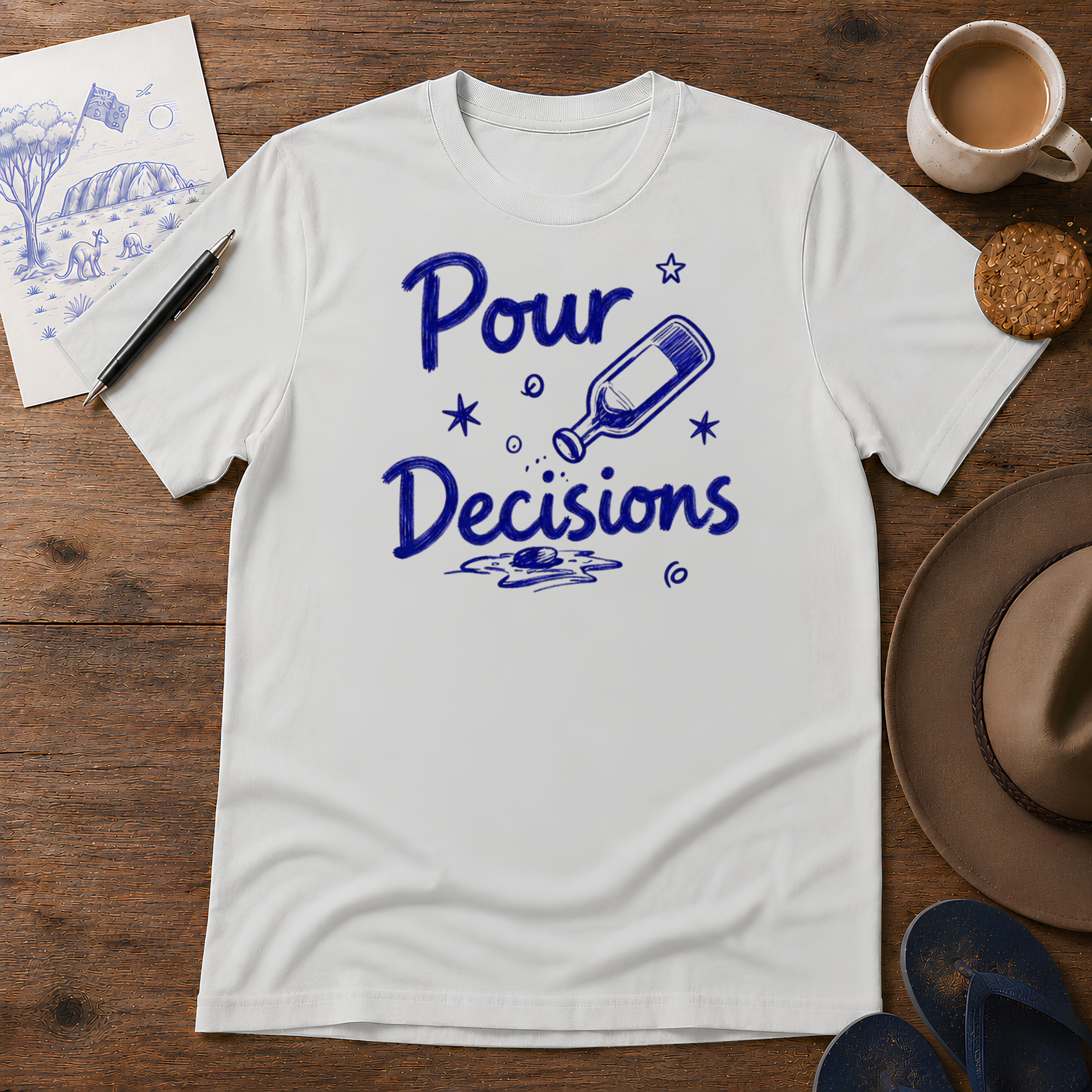 Pour Decisions Tee ink-sketch T-shirt, in Ice Grey