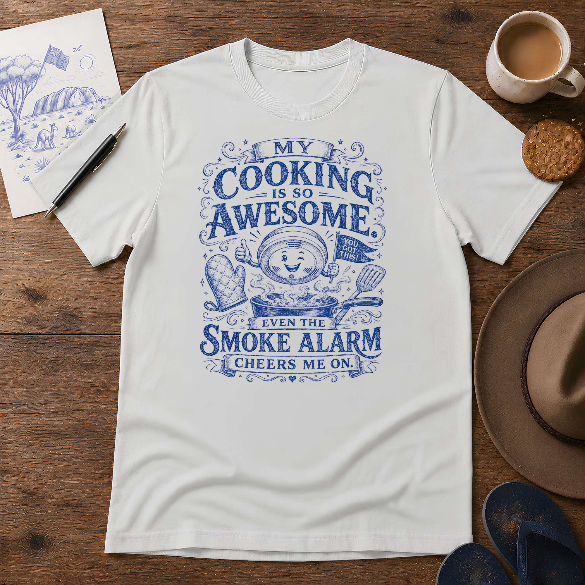 Cooking Is So Awesome Tee ink-sketch T-shirt, in Ice Grey
