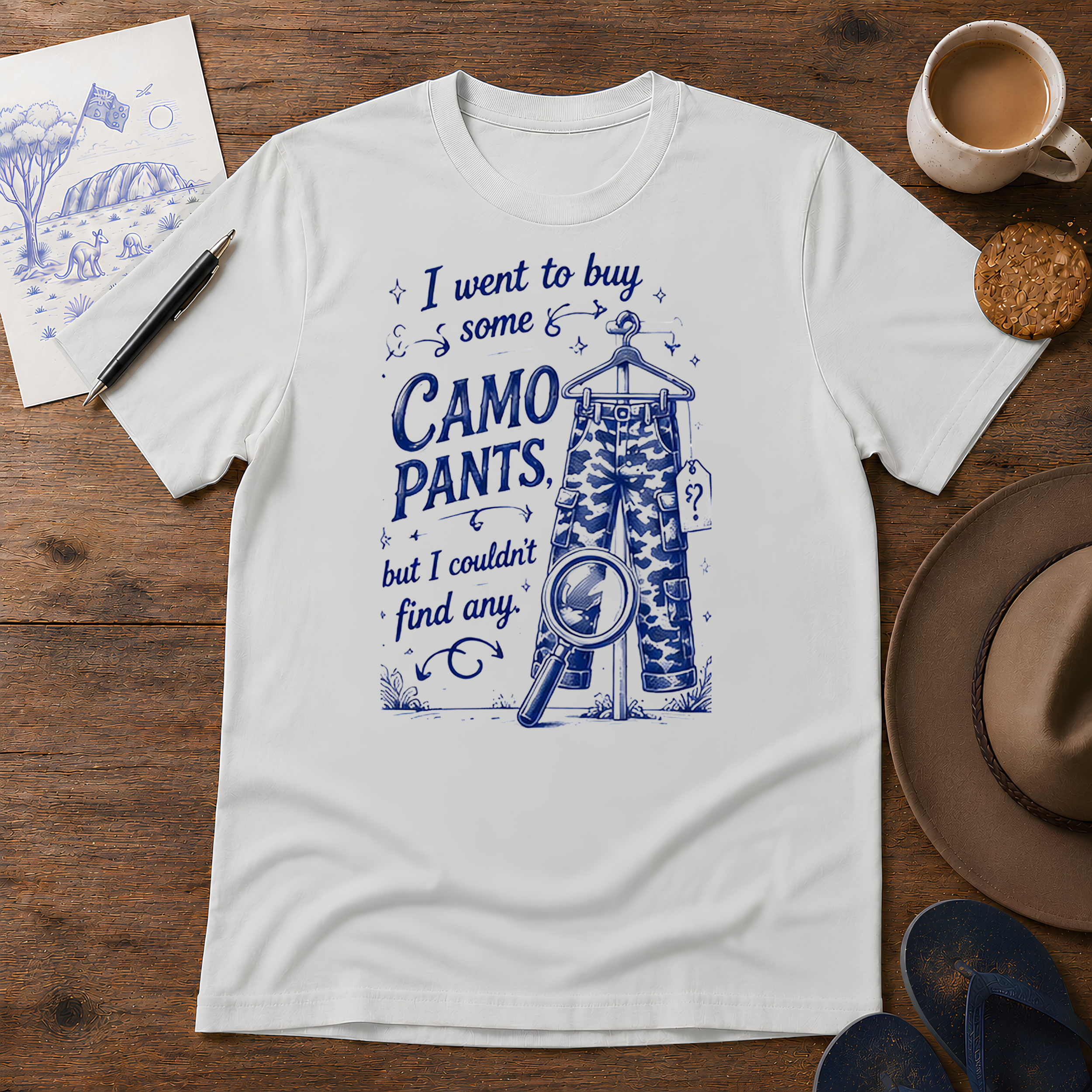 Camo Pants Tee ink-sketch T-shirt, in Ice Grey