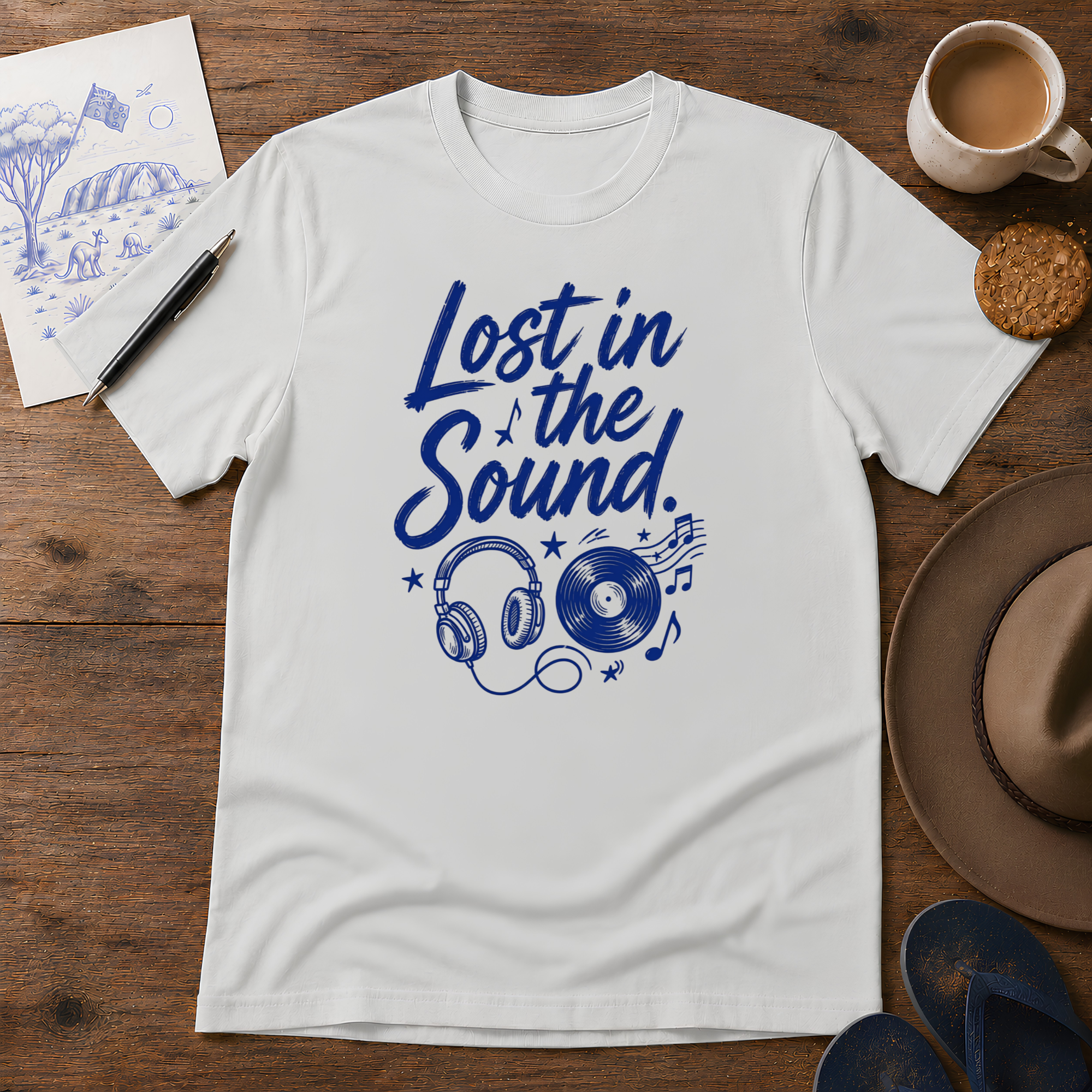 Lost in the Sound Tee ink-sketch T-shirt, in Ice Grey