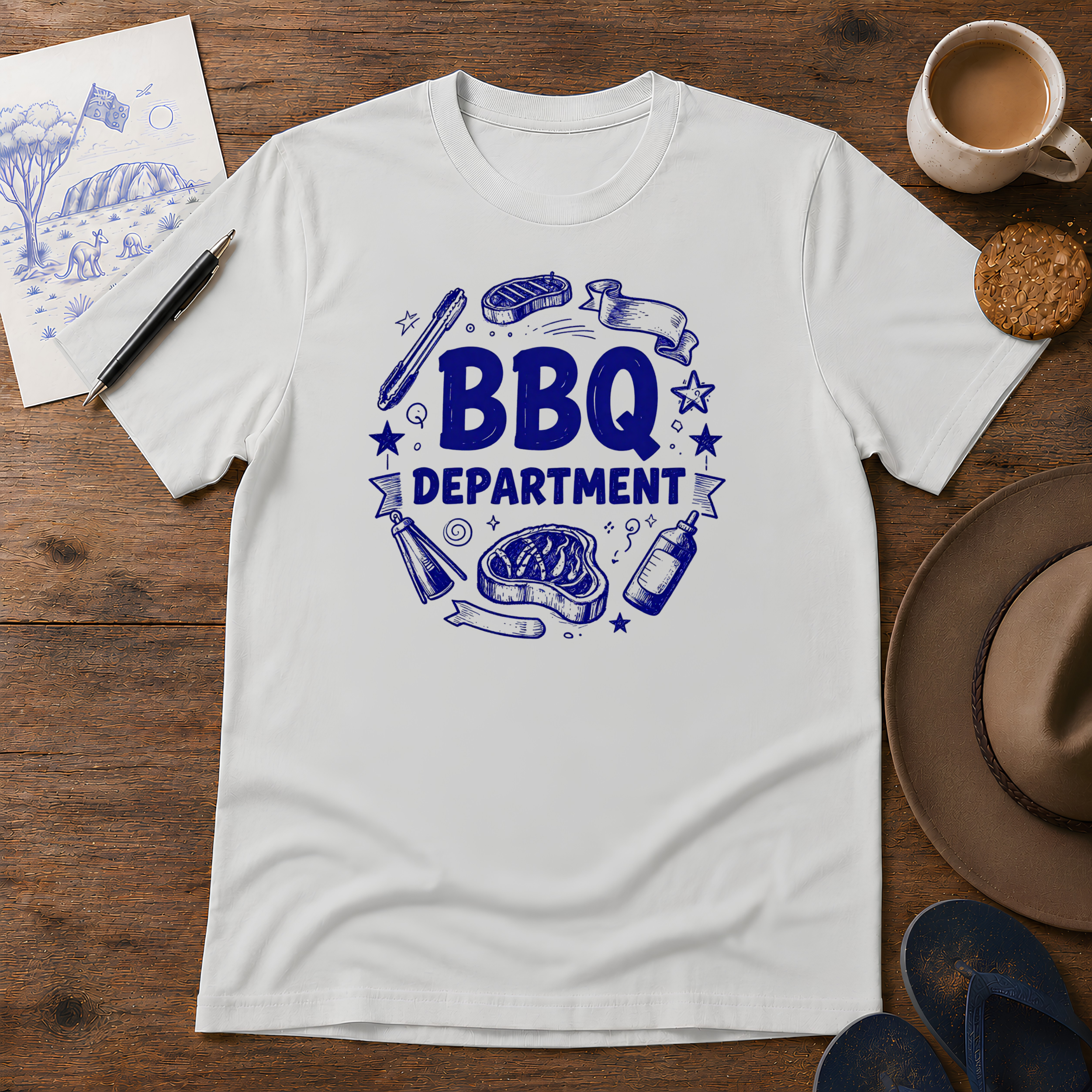 BBQ Department Tee ink-sketch T-shirt, in Ice Grey