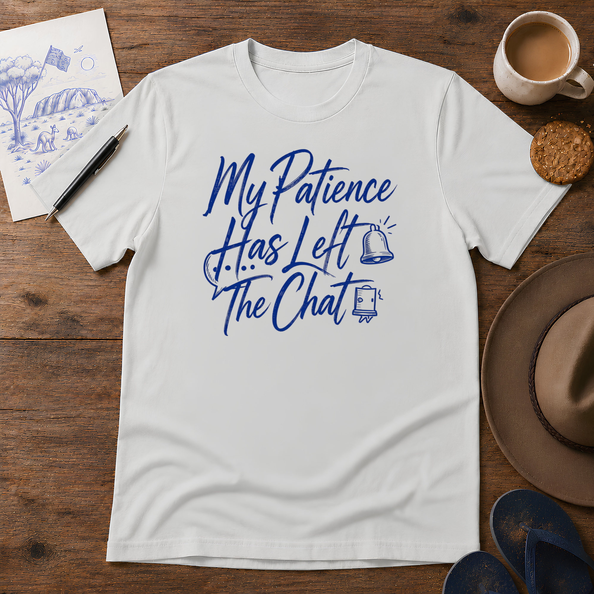 My Patience Has Left Tee ink-sketch T-shirt, in Ice Grey