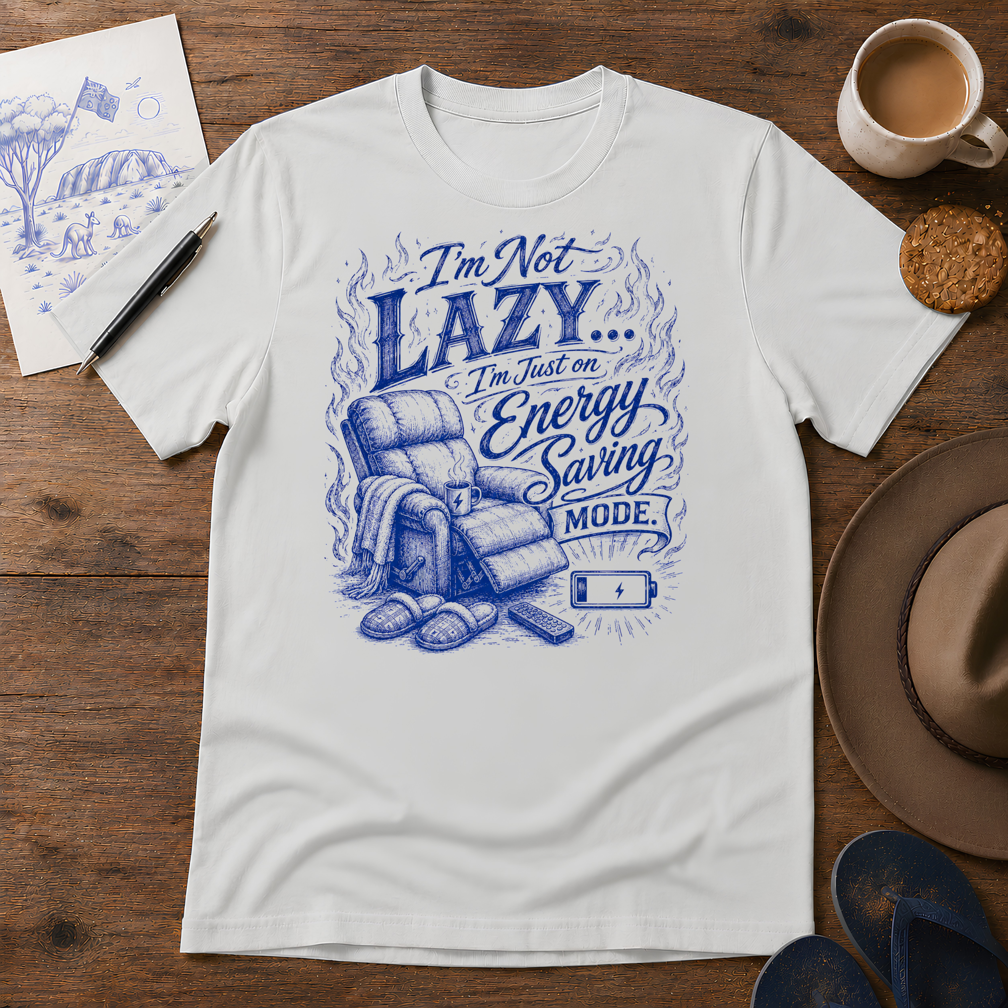 Lazy Energy Tee ink-sketch T-shirt, in Ice Grey
