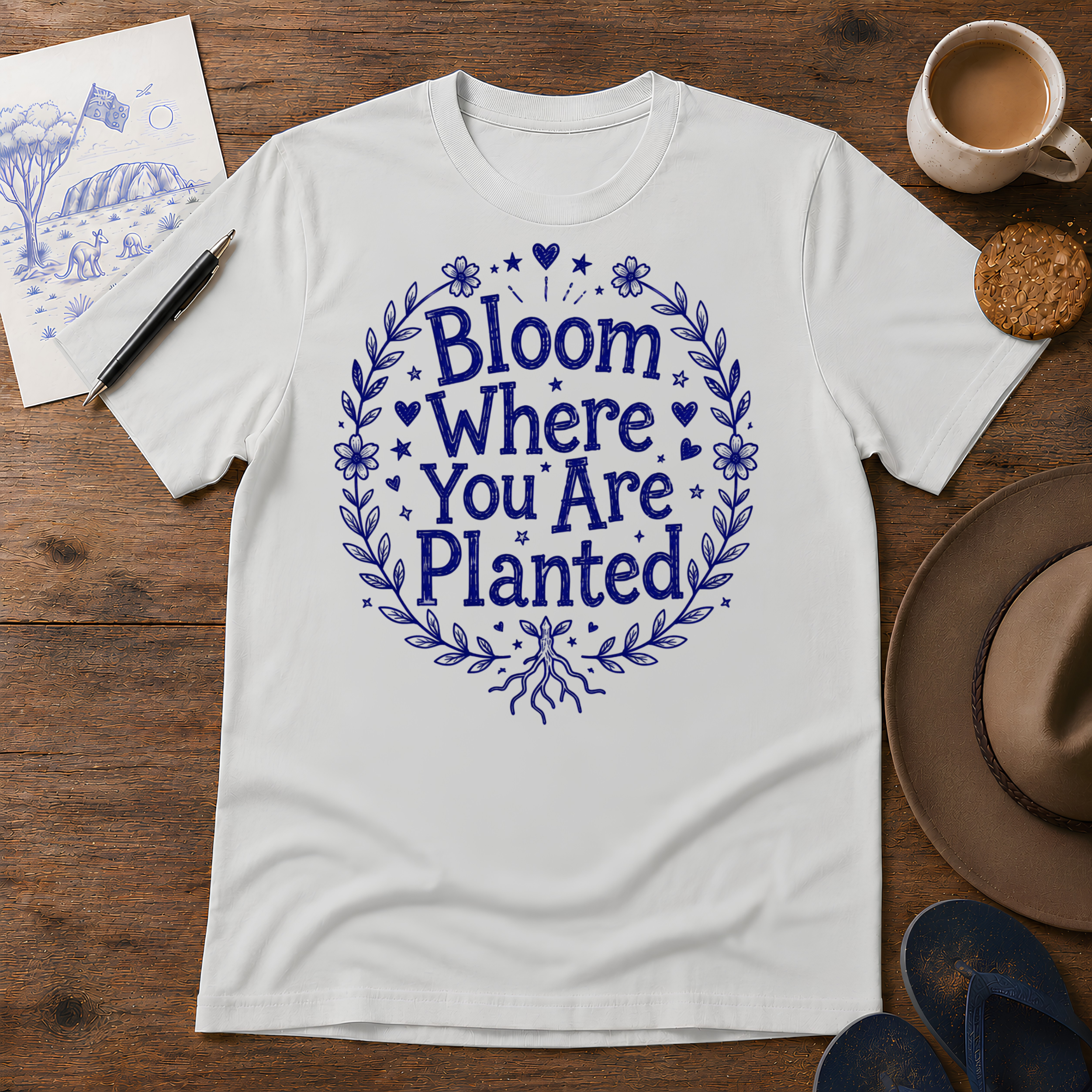 Bloom Where You Are Planted Tee ink-sketch T-shirt, in Ice Grey