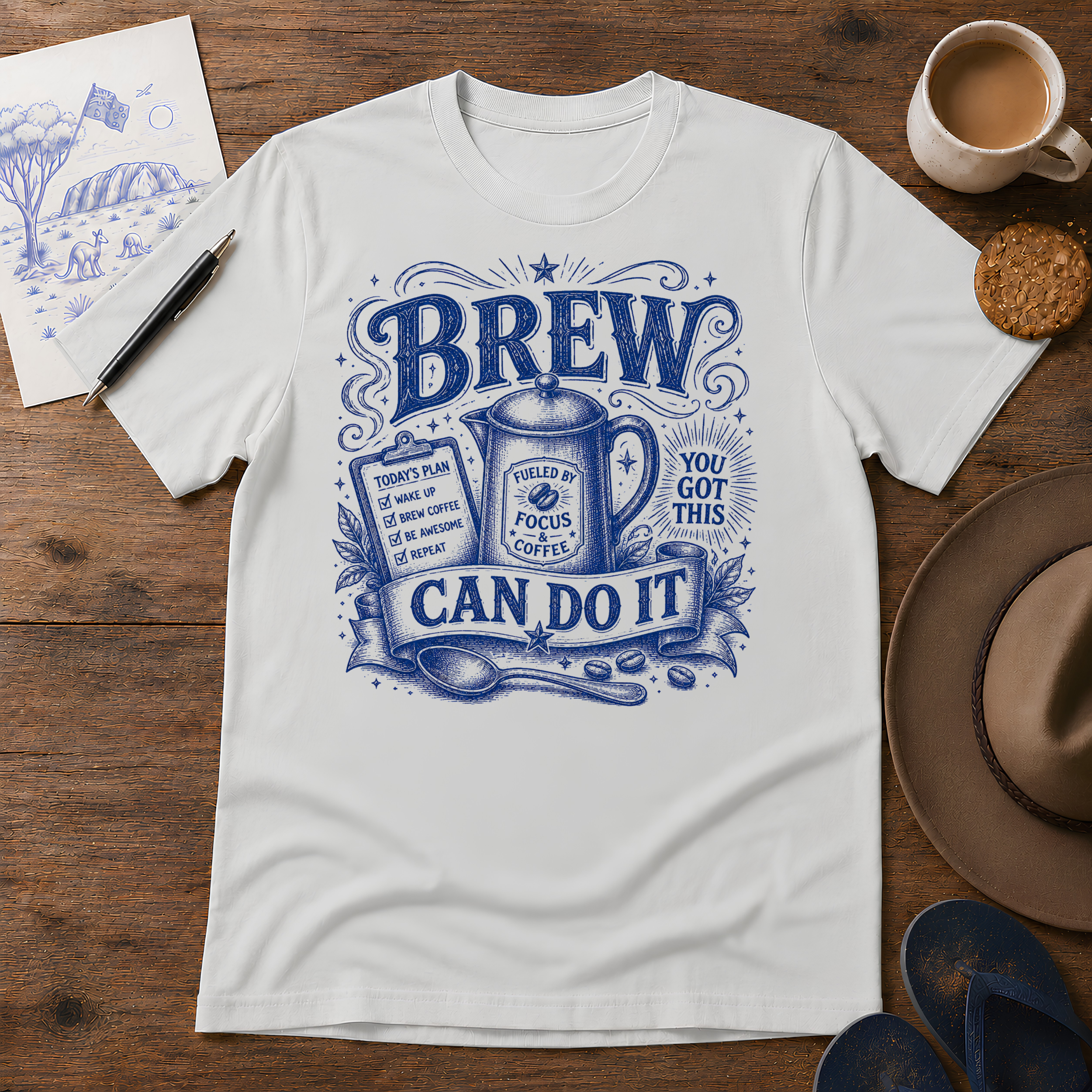Brew Can Do It Tee ink-sketch T-shirt, in Ice Grey