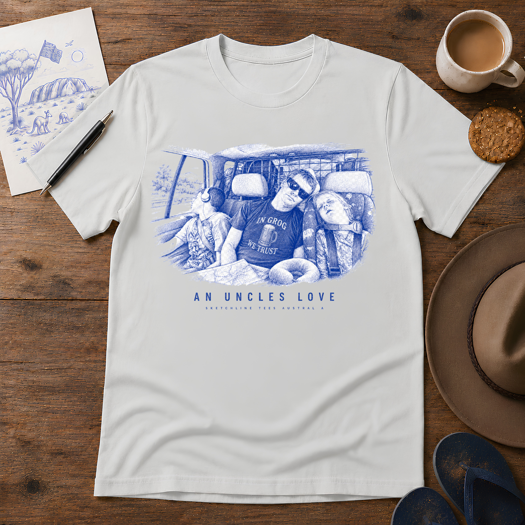 An Uncle’s Love ink-sketch T-shirt, in Ice Grey