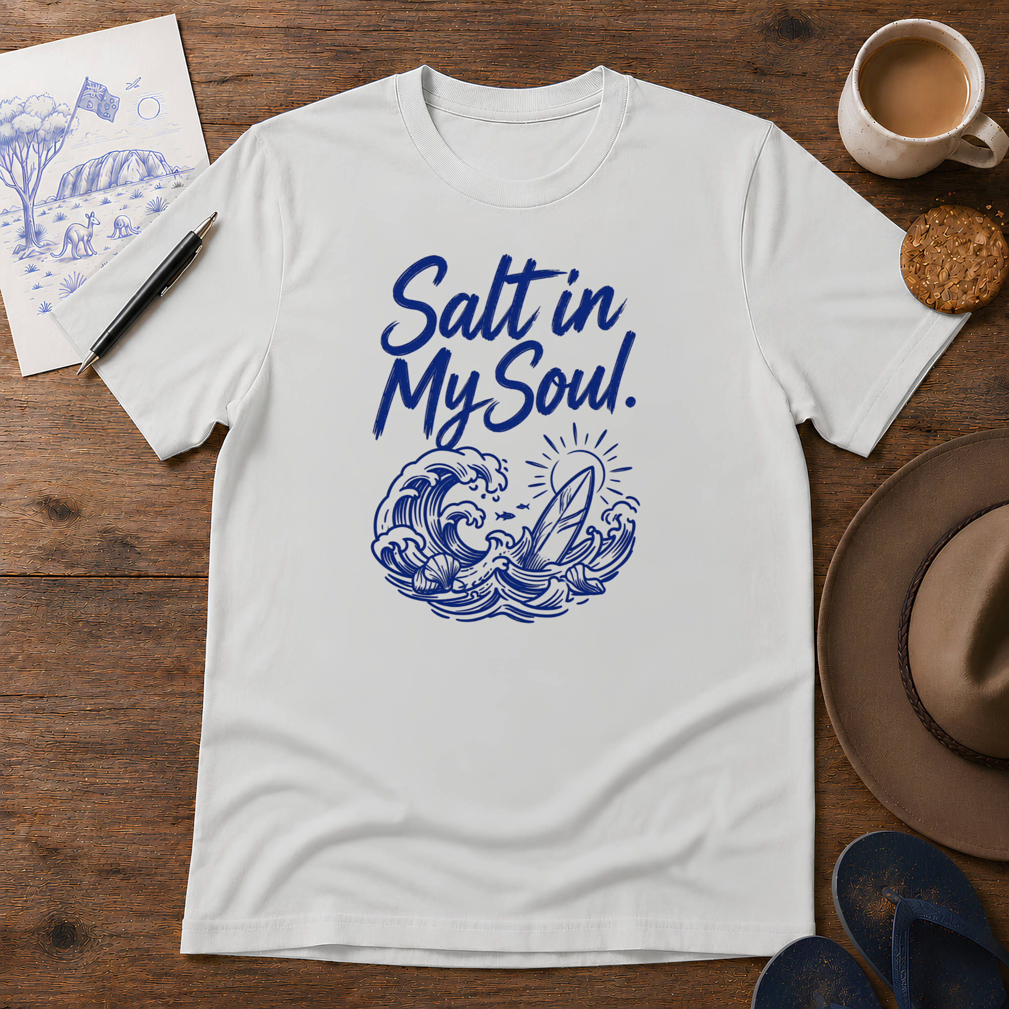 Salt in My Soul Tee ink-sketch T-shirt, in Ice Grey