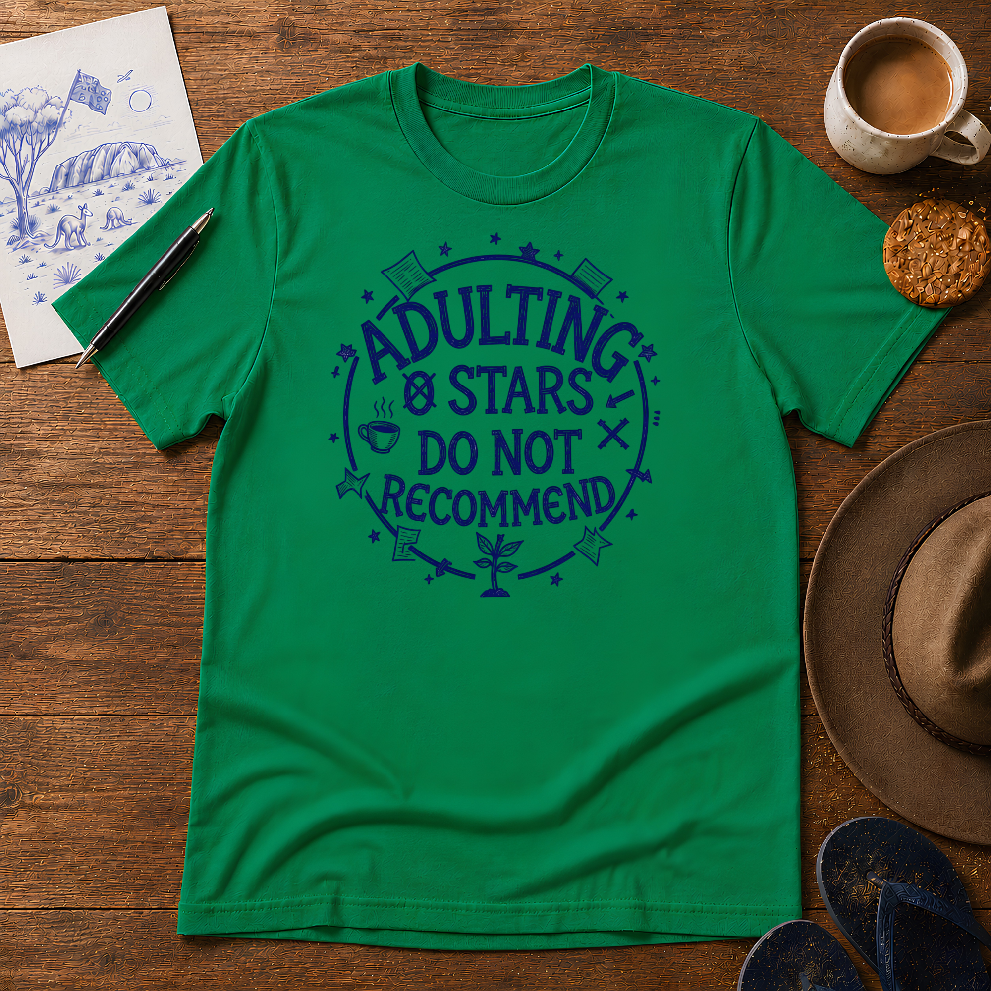 Adulting Tee ink-sketch T-shirt, in Irish Green