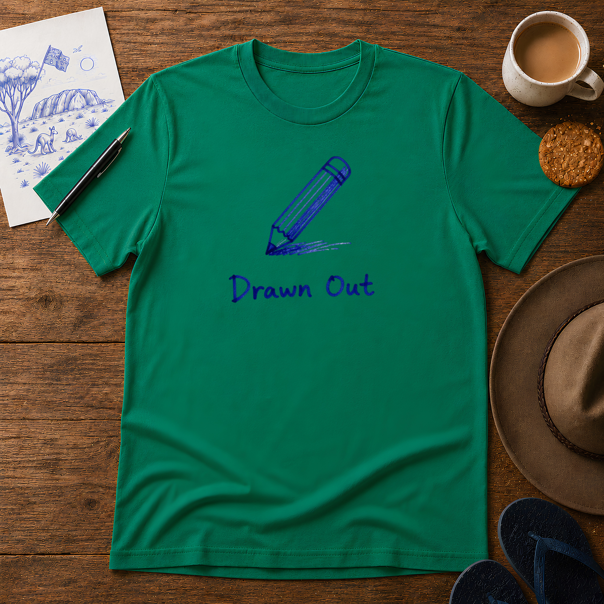 Drawn Out Tee ink-sketch T-shirt, in Kelly Green