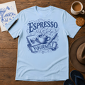 Espresso Yourself Tee ink-sketch T-shirt, in Light Blue