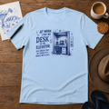Desk in the Elevator Tee ink-sketch T-shirt, in Light Blue