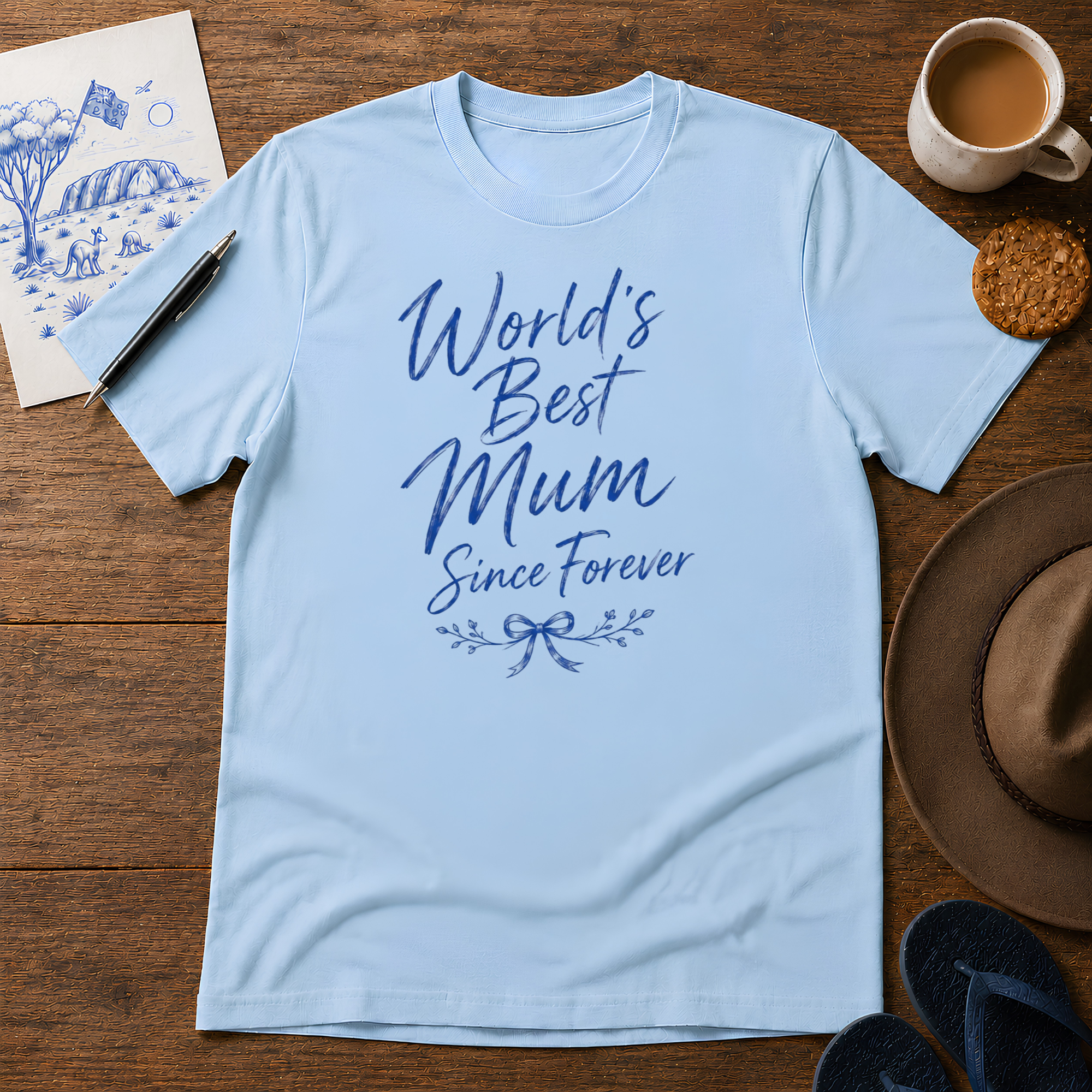World's Best Mum Tee ink-sketch T-shirt, in Light Blue
