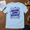 Weekend Repair Specialist Tee ink-sketch T-shirt, in Light Blue