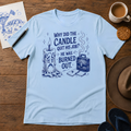 Why Did the Candle Quit His Job Tee ink-sketch T-shirt, in Light Blue