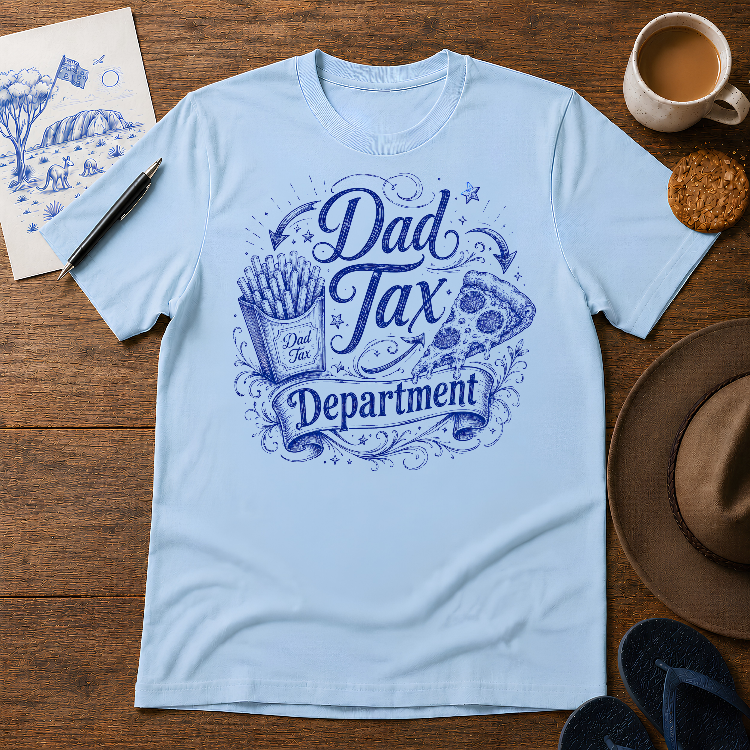 Dad Tax Tee ink-sketch T-shirt, in Light Blue