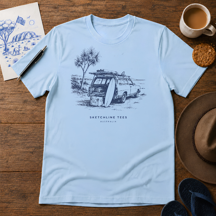 Sketchline Tees Australia ink-sketch T-shirt, in Light Blue