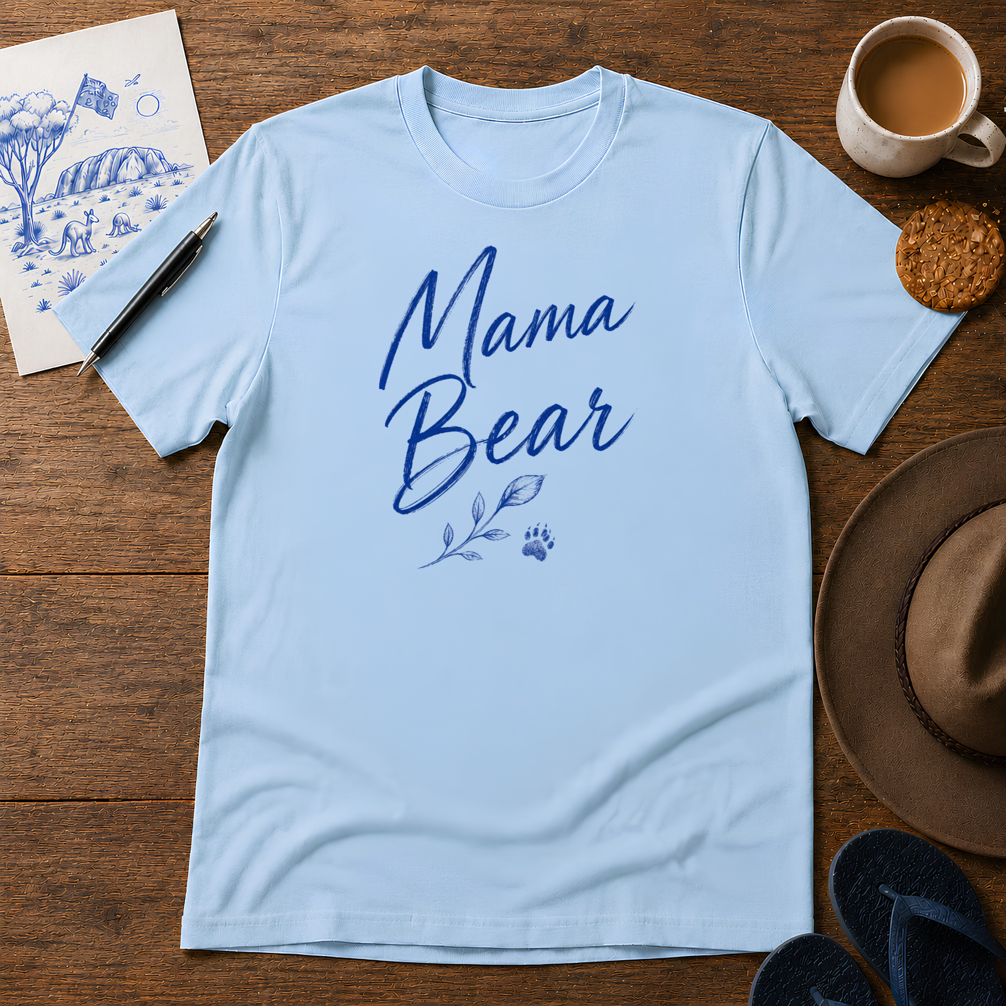Mama Bear Tee ink-sketch T-shirt, in Light Blue
