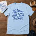 My Patience Has Left Tee ink-sketch T-shirt, in Light Blue