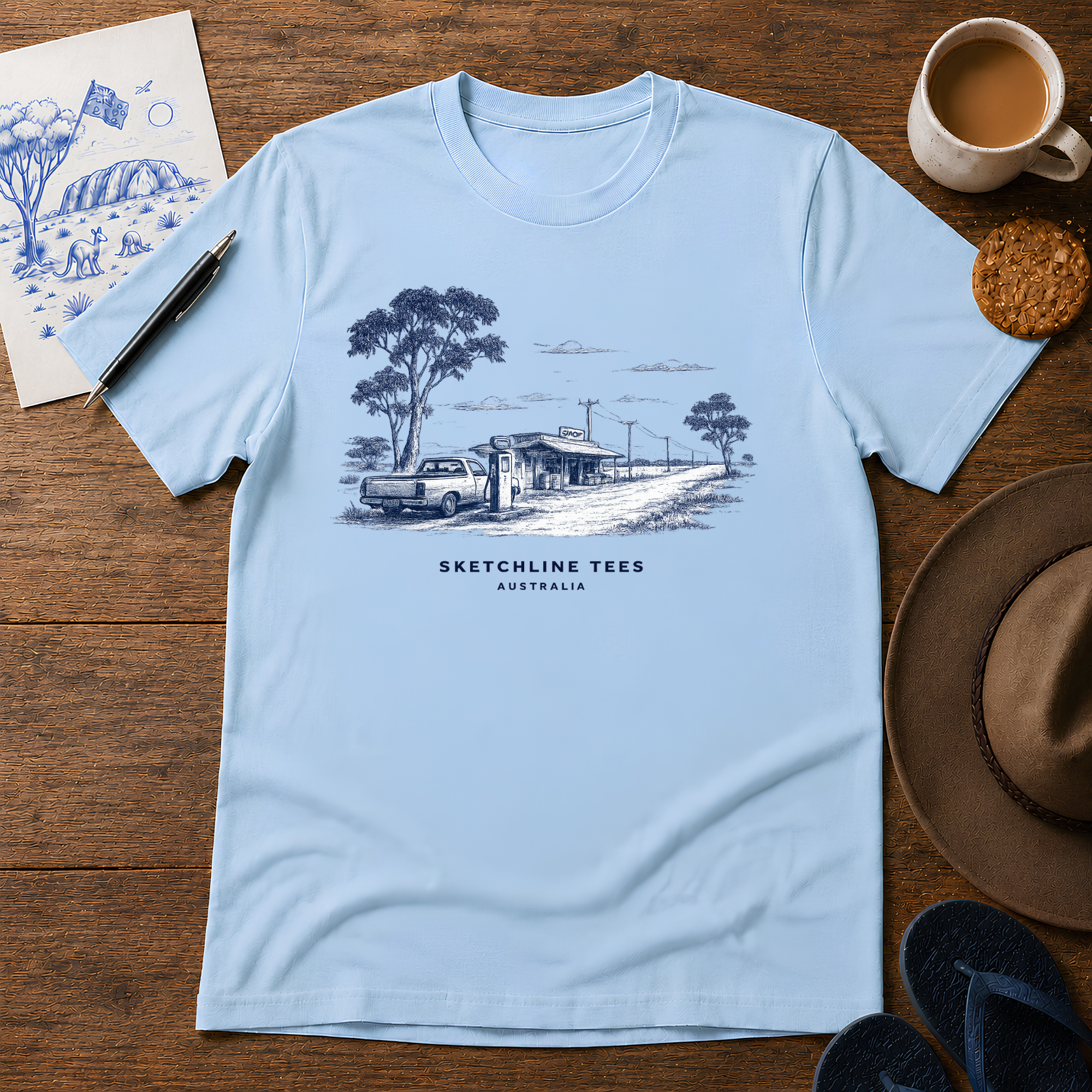 Out Past Town Tee by Sketchline Tees - Australian country road graphic T-shirt