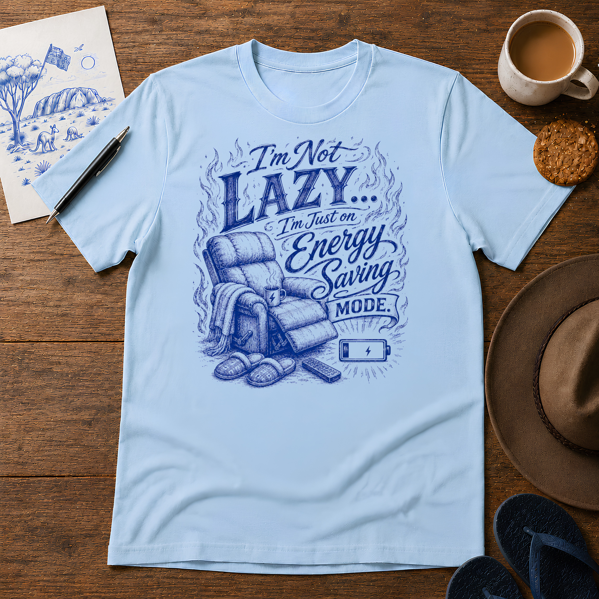 Lazy Energy Tee ink-sketch T-shirt, in Light Blue