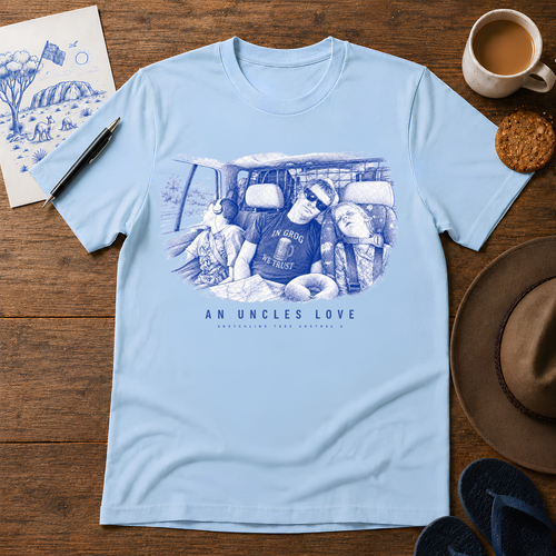 An Uncle’s Love ink-sketch T-shirt, in Light Blue