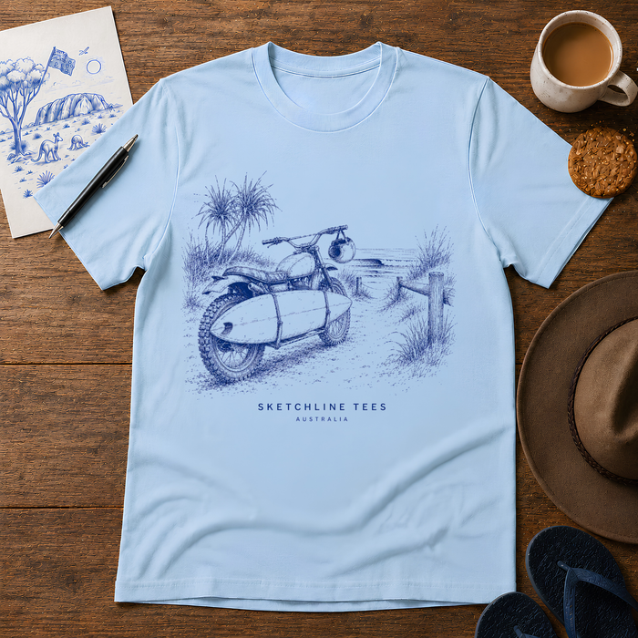 Tracks to Salt Tee in Light Blue