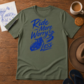 Ride More, Worry Less Tee ink-sketch T-shirt, in Military Green