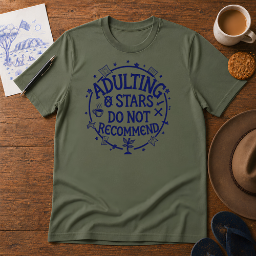 Adulting Tee ink-sketch T-shirt, in Military Green