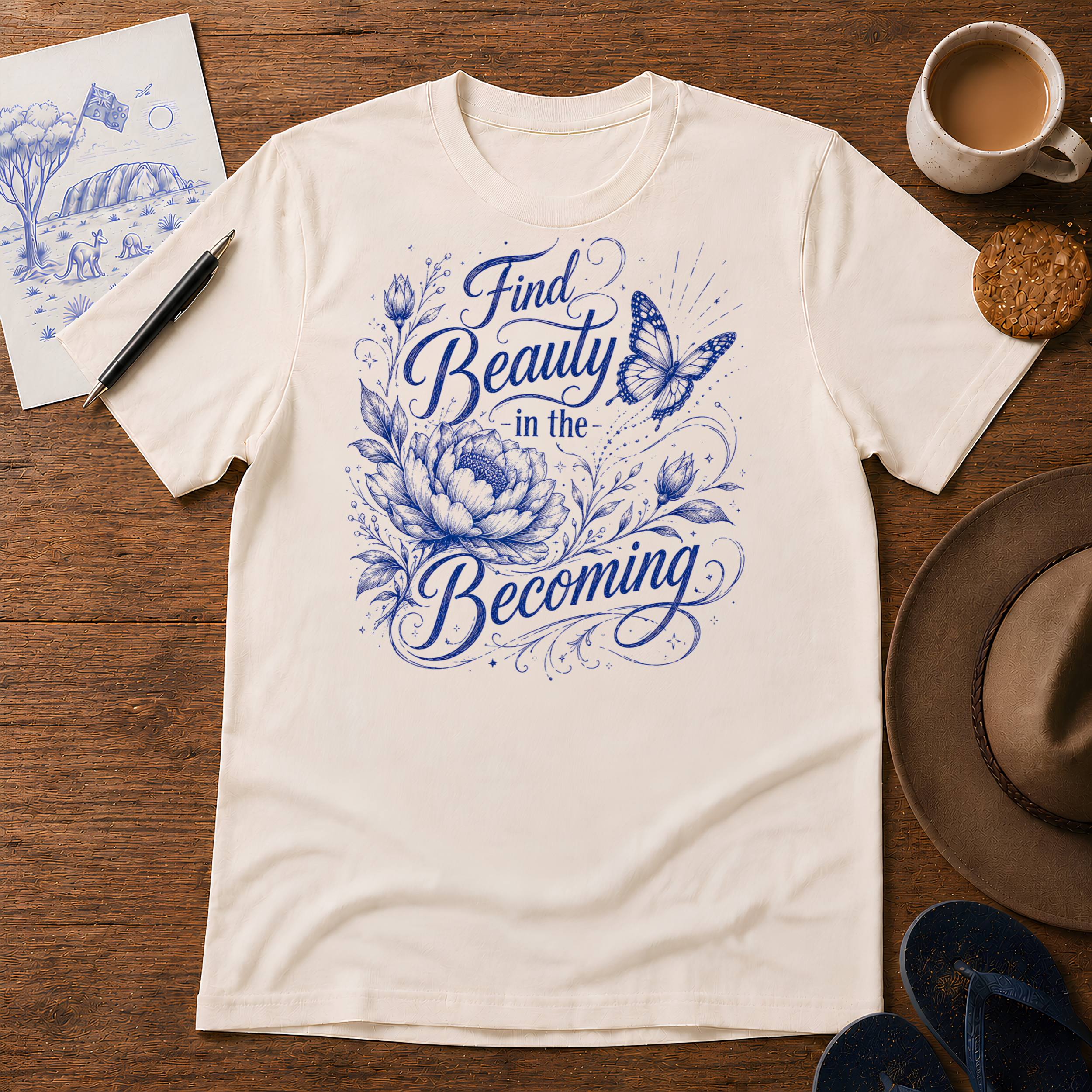 Beauty in the Becoming Tee ink-sketch T-shirt, in Natural