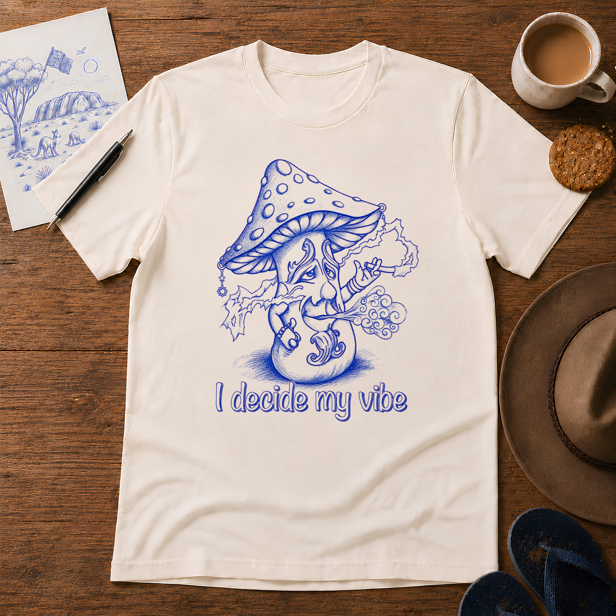 I Decide My Vibe Tee ink-sketch T-shirt, in Natural