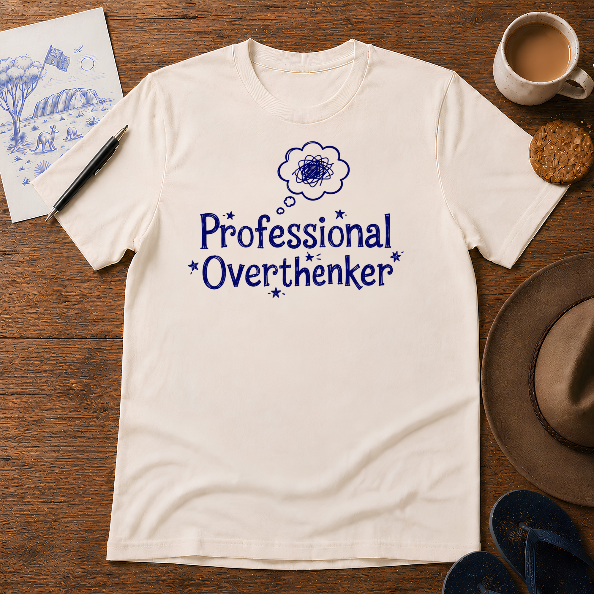 Professional Overthinker Tee ink-sketch T-shirt, in Natural
