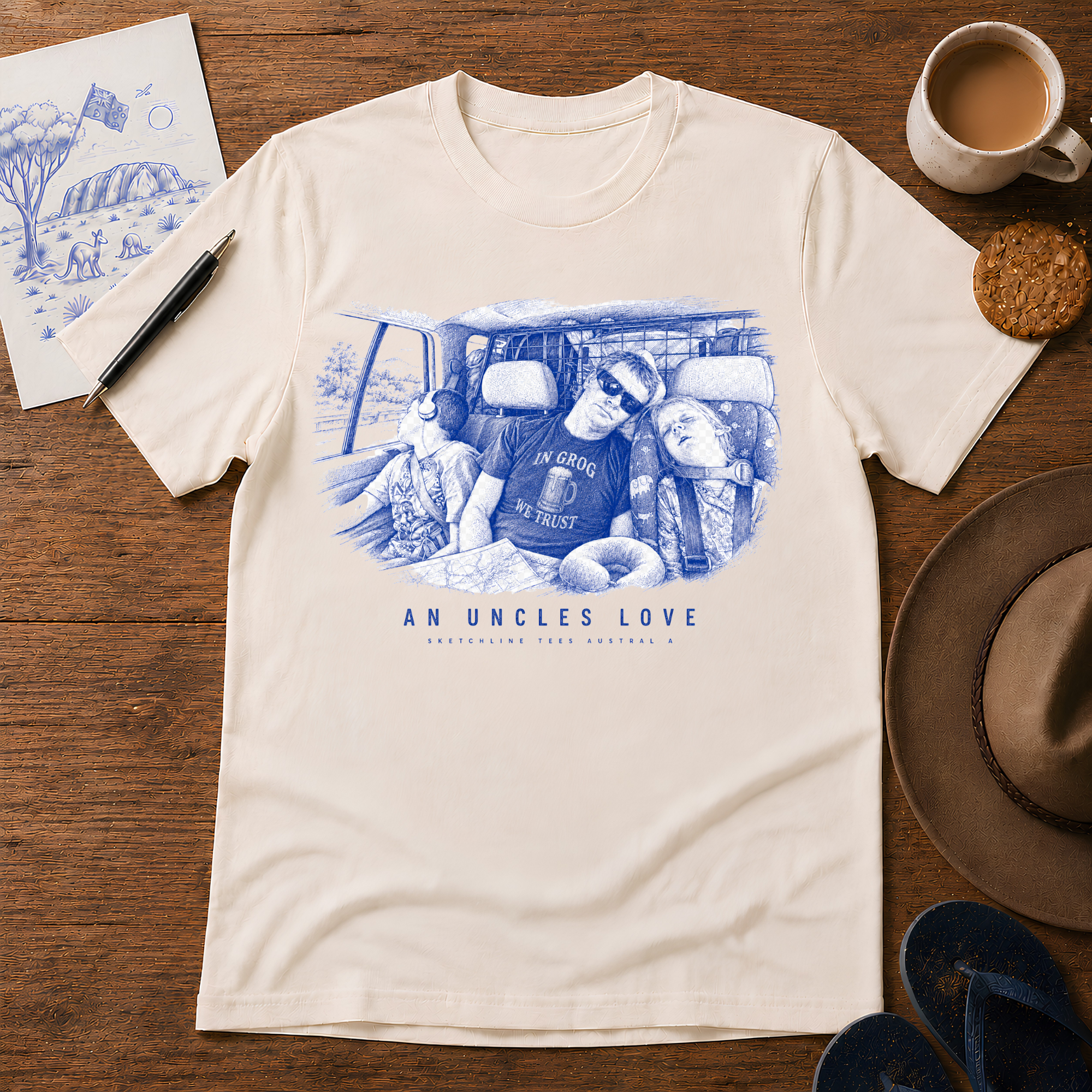 An Uncle’s Love ink-sketch T-shirt, in Natural