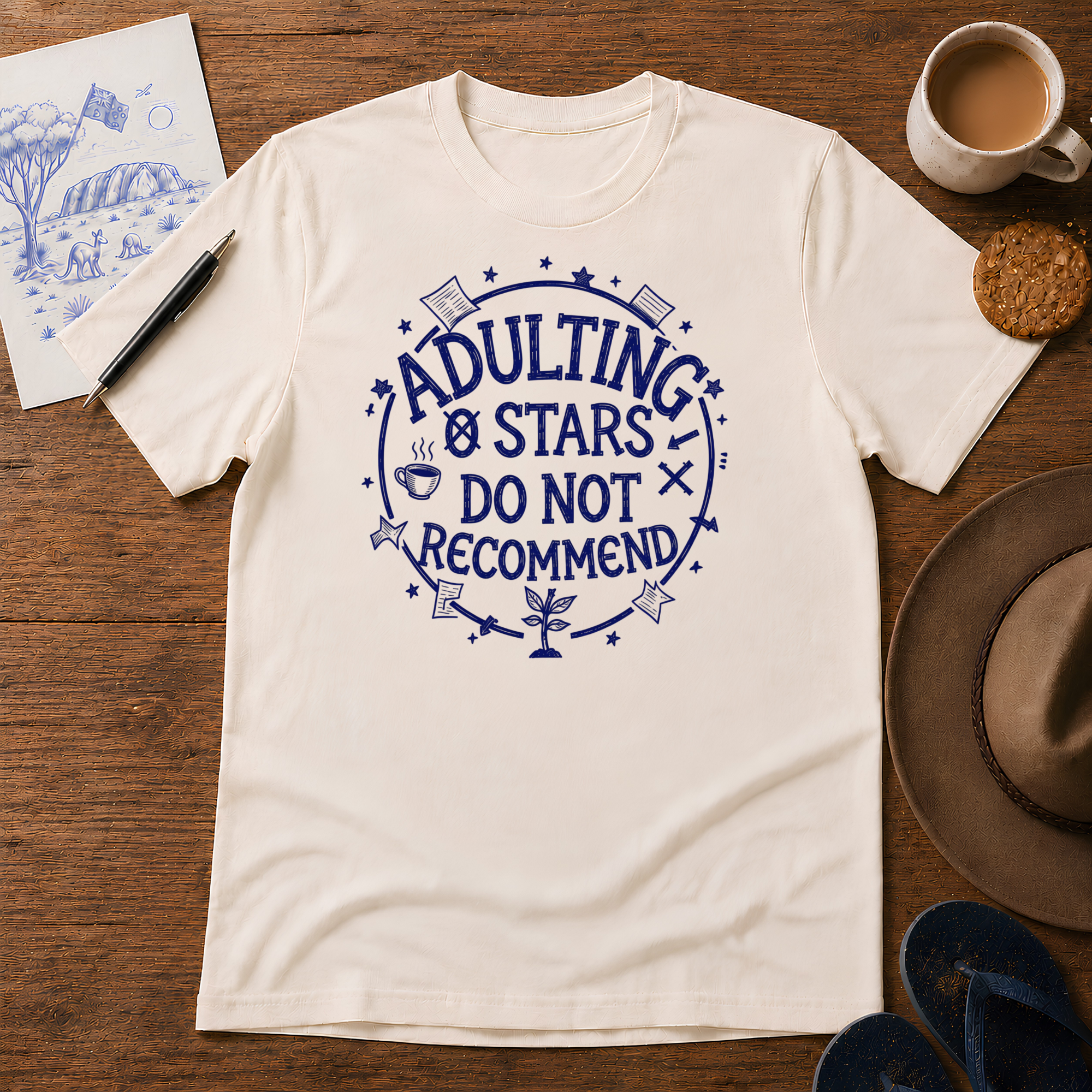 Adulting Tee ink-sketch T-shirt, in Natural