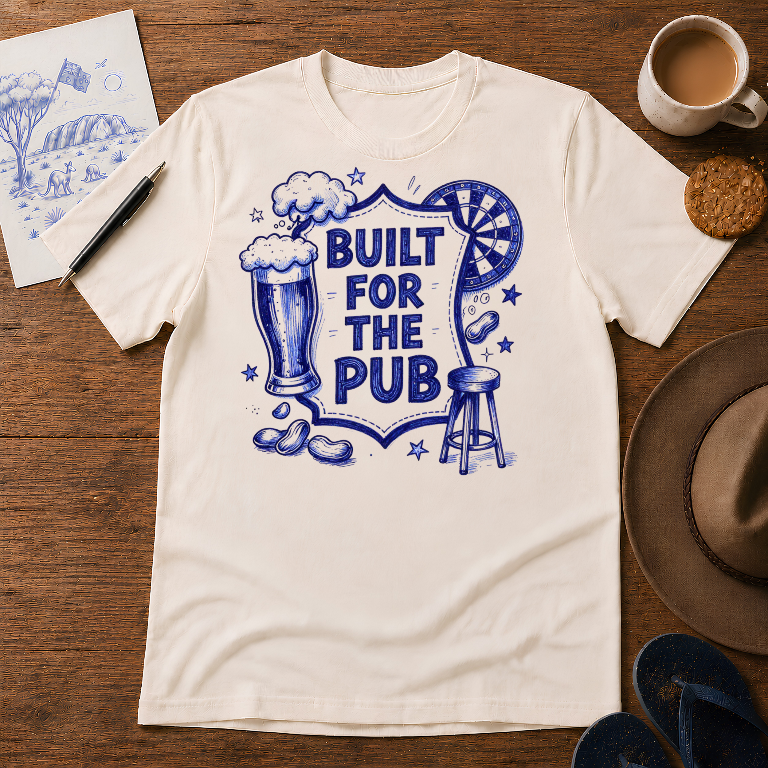 Built for the Pub Tee ink-sketch T-shirt, in Natural