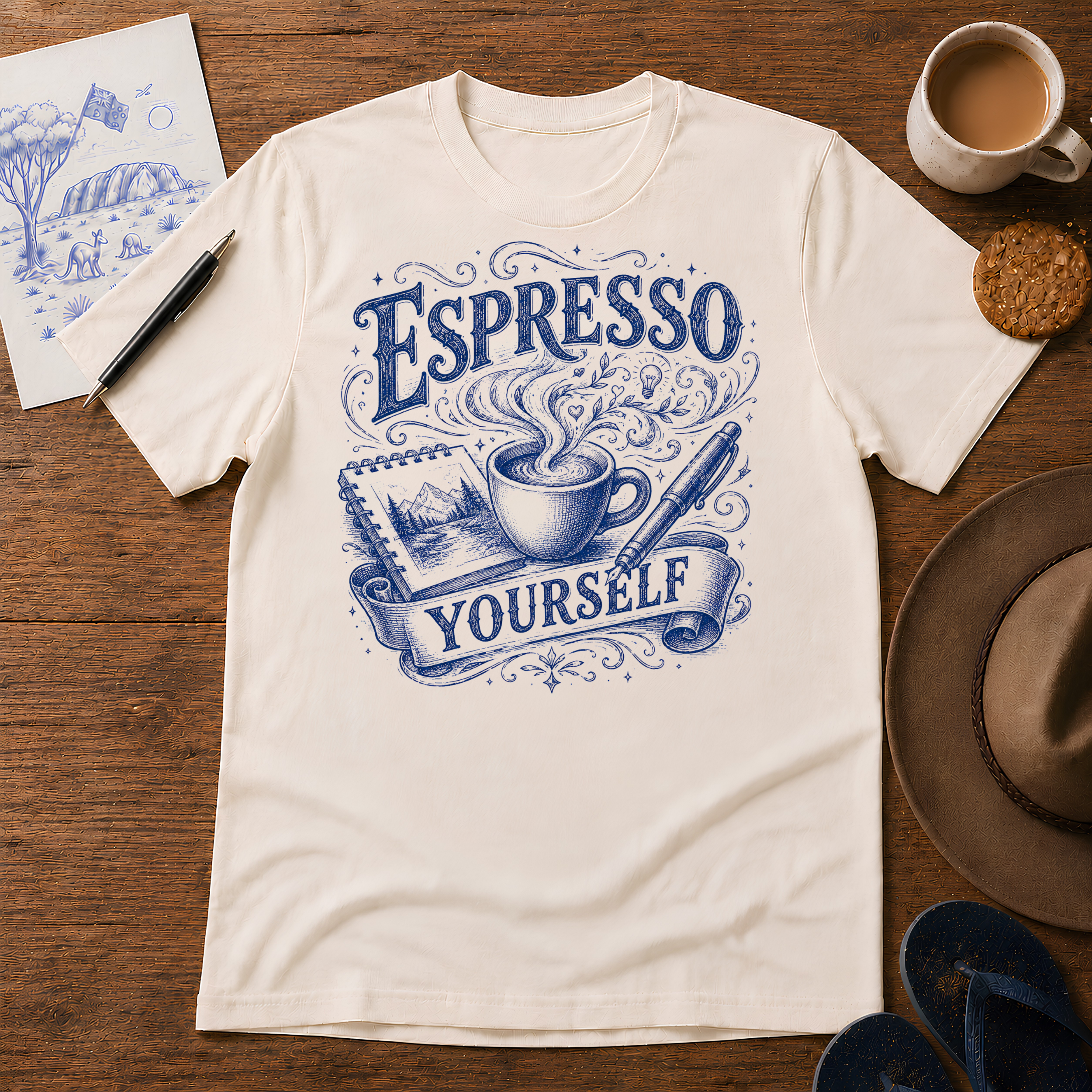 Espresso Yourself Tee ink-sketch T-shirt, in Natural