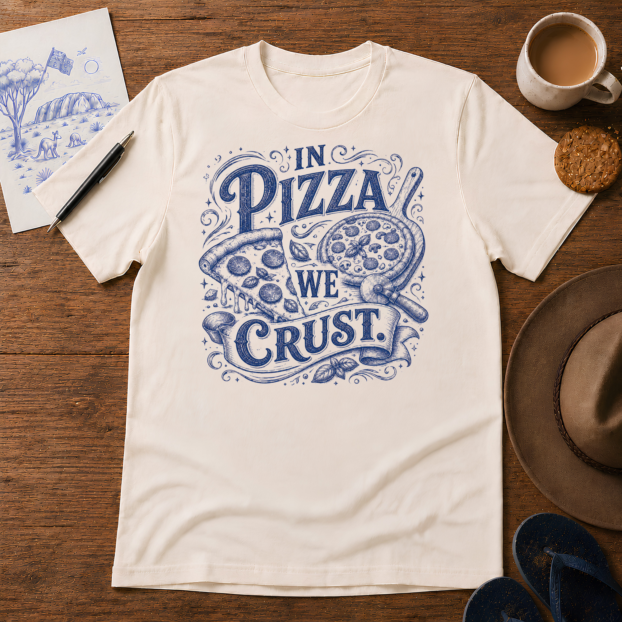 In Pizza We Crust Tee ink-sketch T-shirt, in Natural