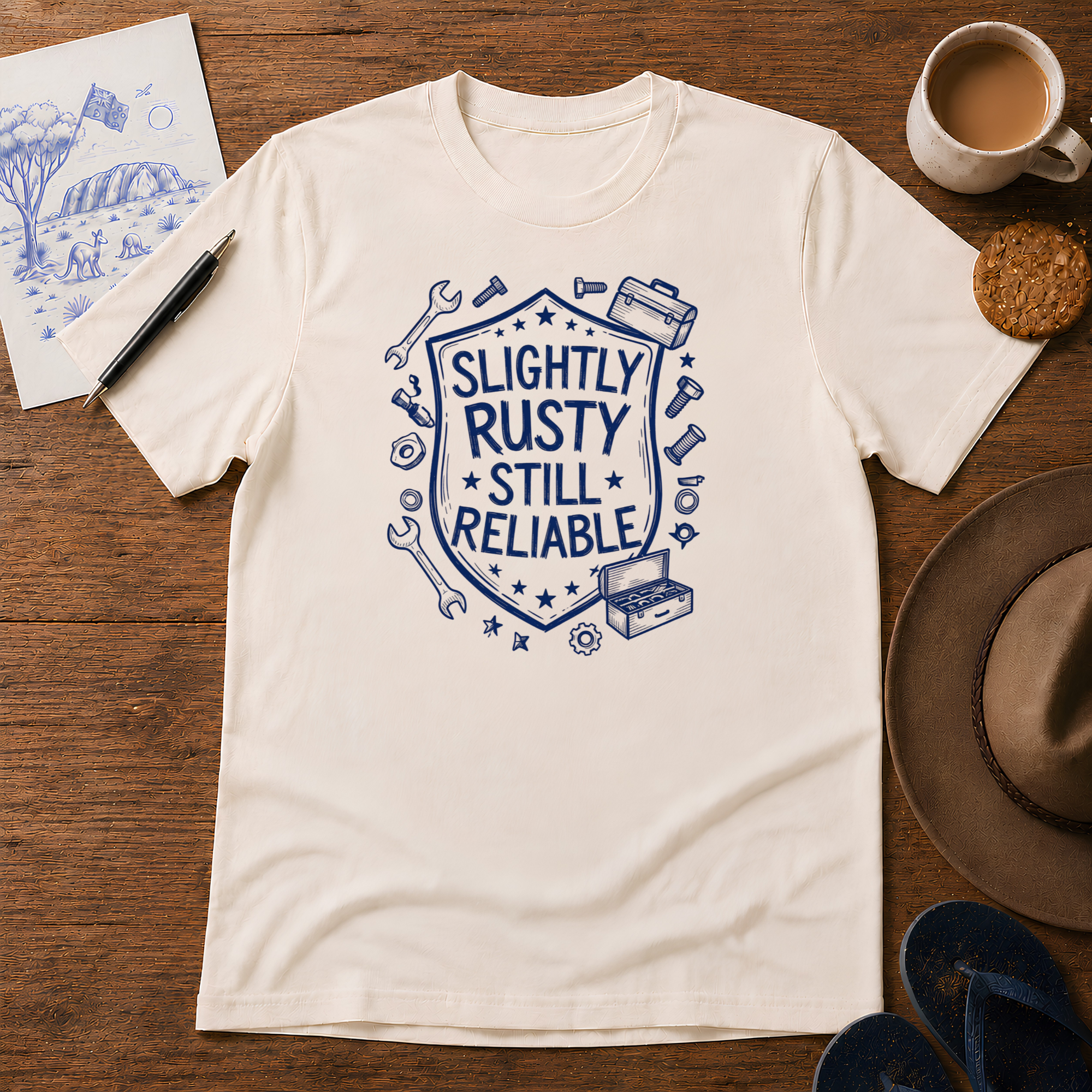 Slightly Rusty Tee ink-sketch T-shirt, in Natural