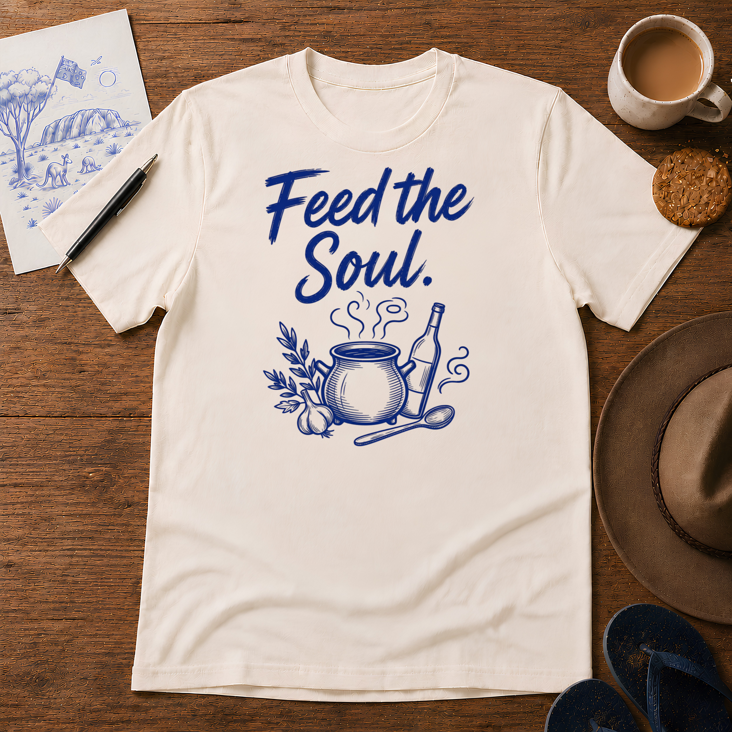 Feed the Soul Tee ink-sketch T-shirt, in Natural