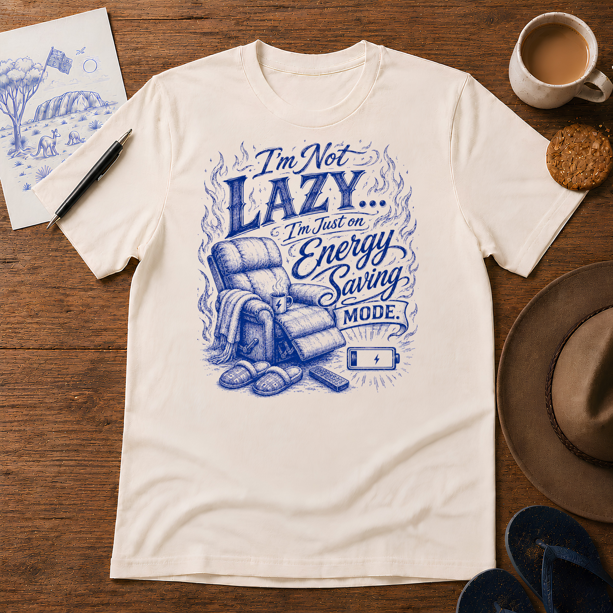 Lazy Energy Tee ink-sketch T-shirt, in Natural