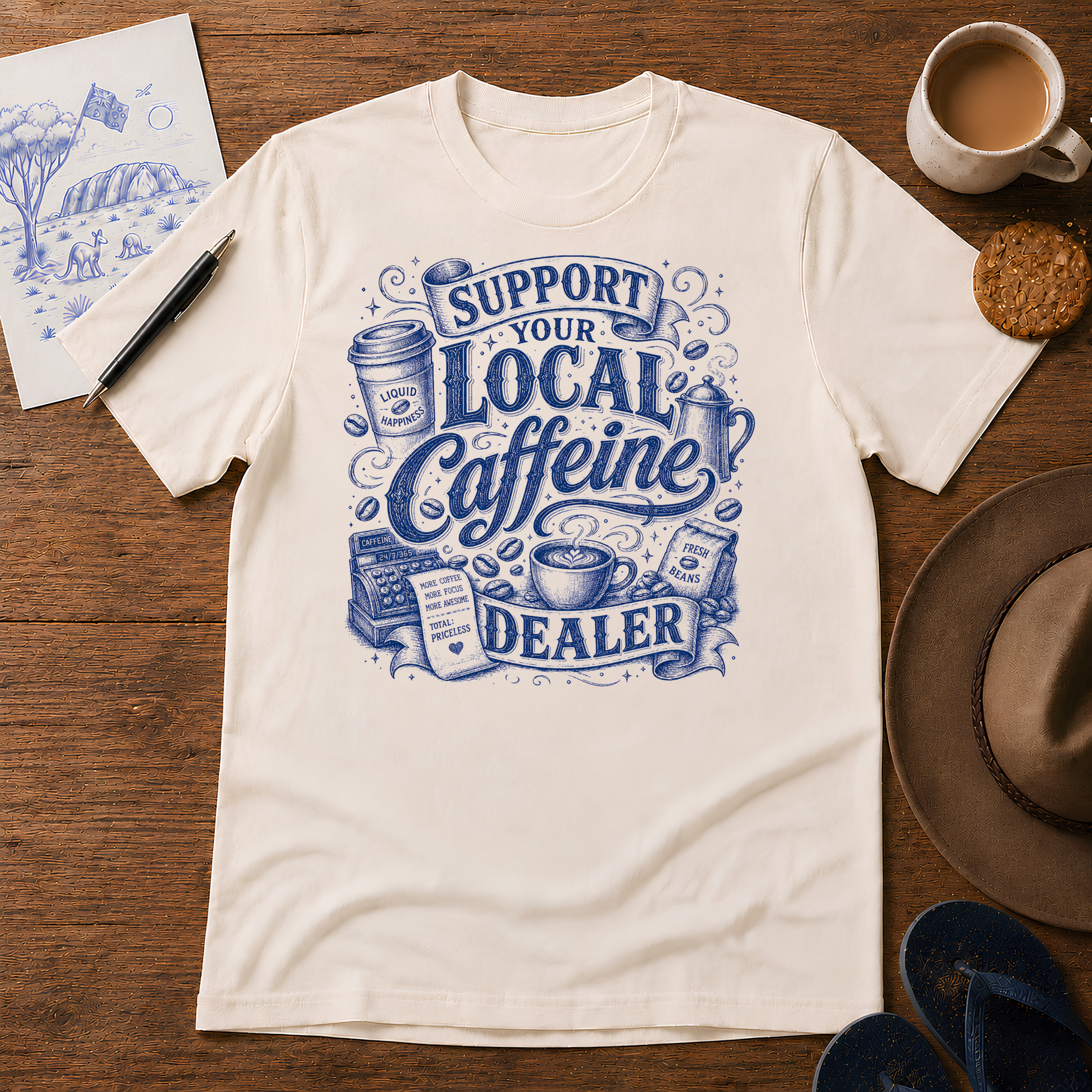 Local Coffee Dealer Tee ink-sketch T-shirt, in Natural