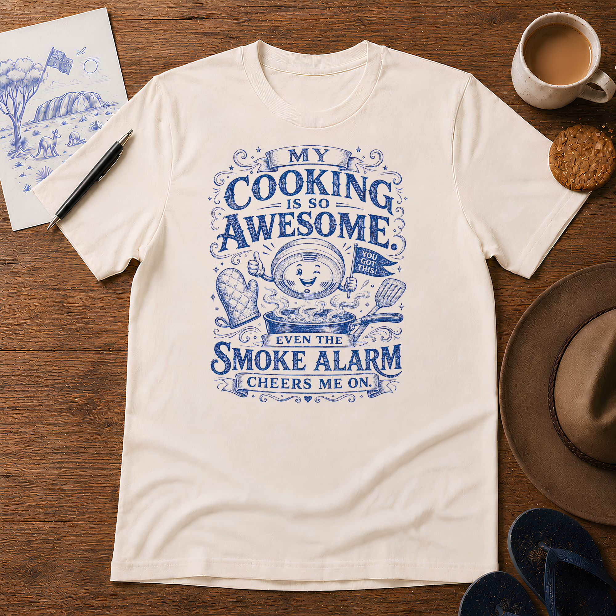 Cooking Is So Awesome Tee ink-sketch T-shirt, in Natural