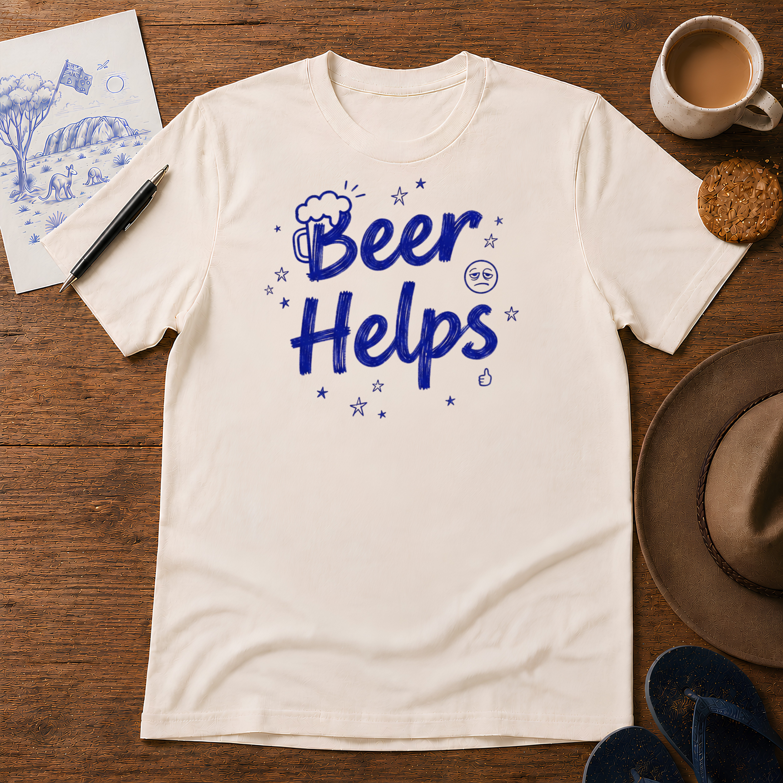 Beer Helps Tee ink-sketch T-shirt, in Natural