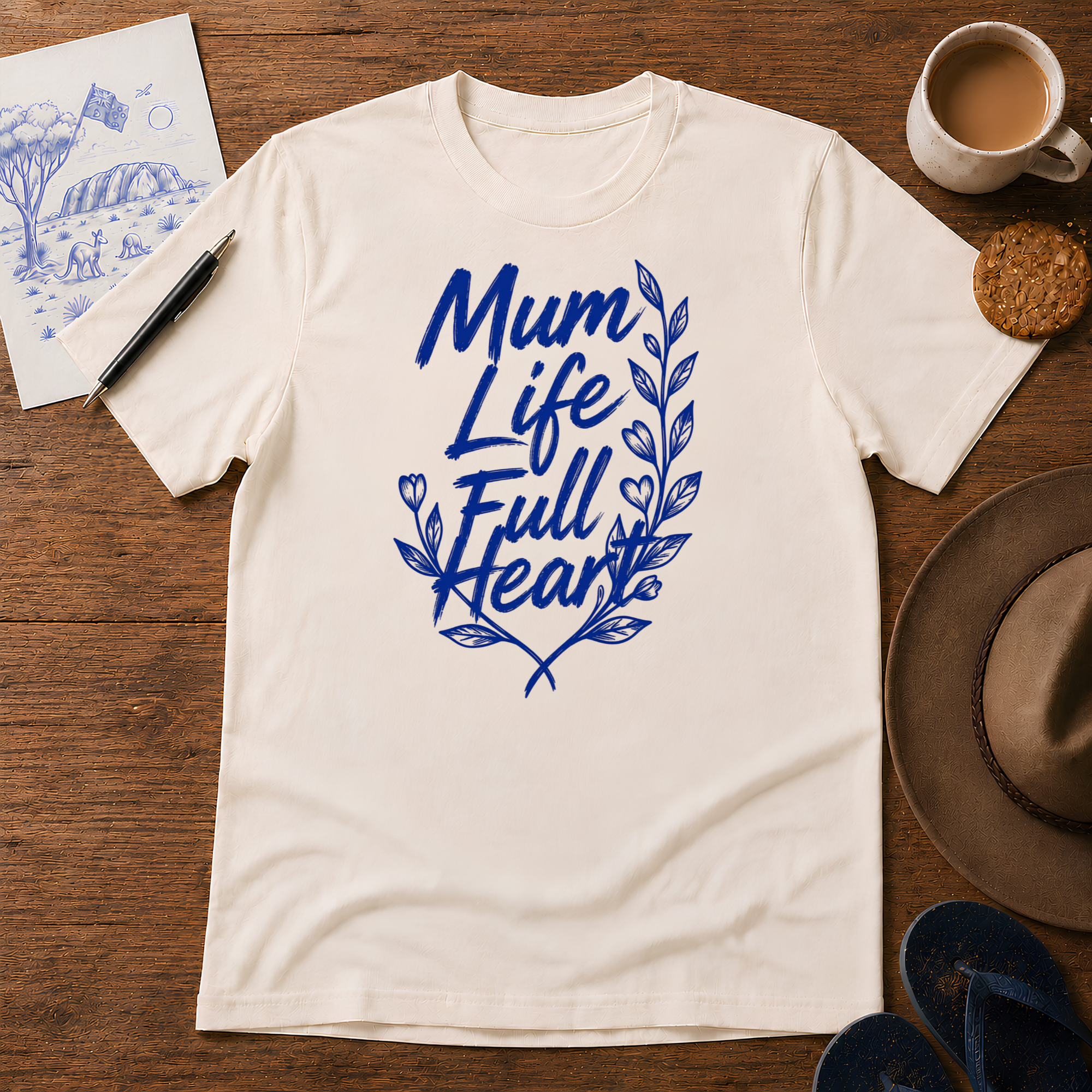 Mum Life Tee ink-sketch T-shirt, in Natural